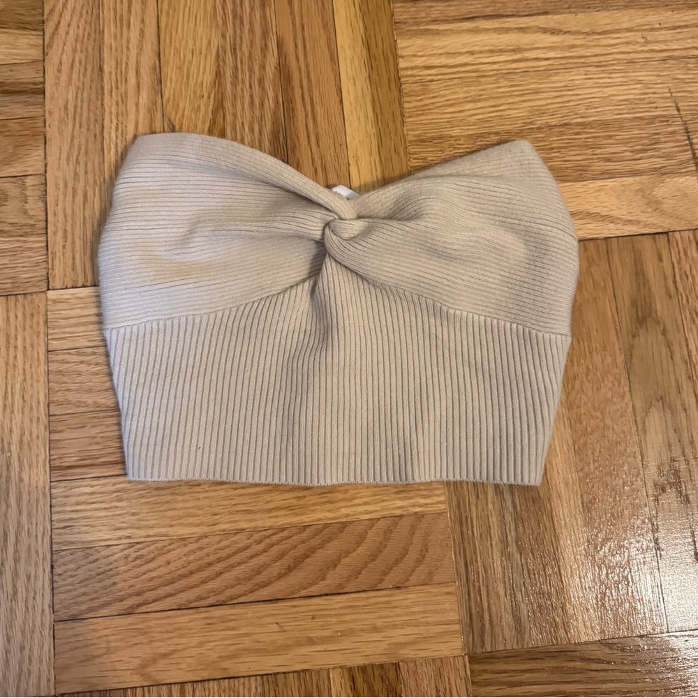 Beige Knotted Ribbed Tube Top